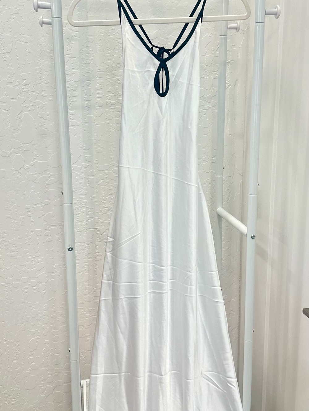 White Slip Maxi Dress with Black Trim